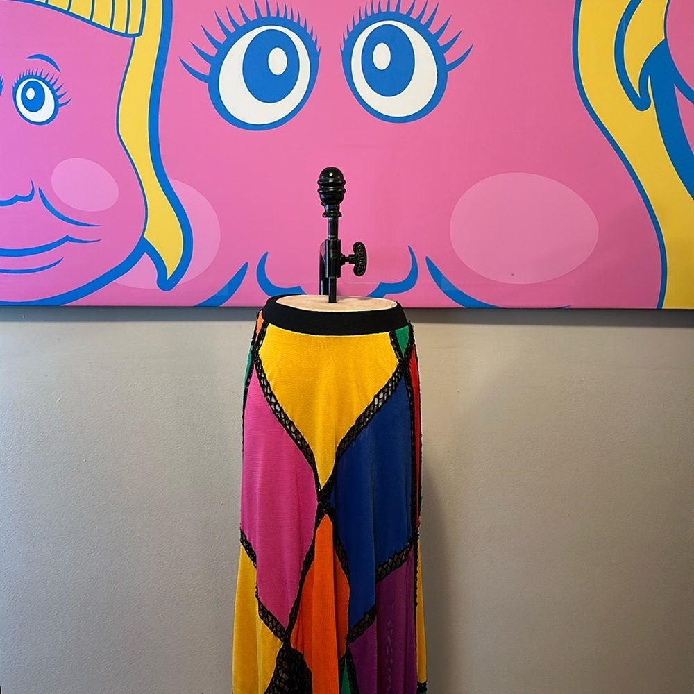 Moschino REPETITA JUVANT Knit Harlequin Color Block Midi Skirt NWT